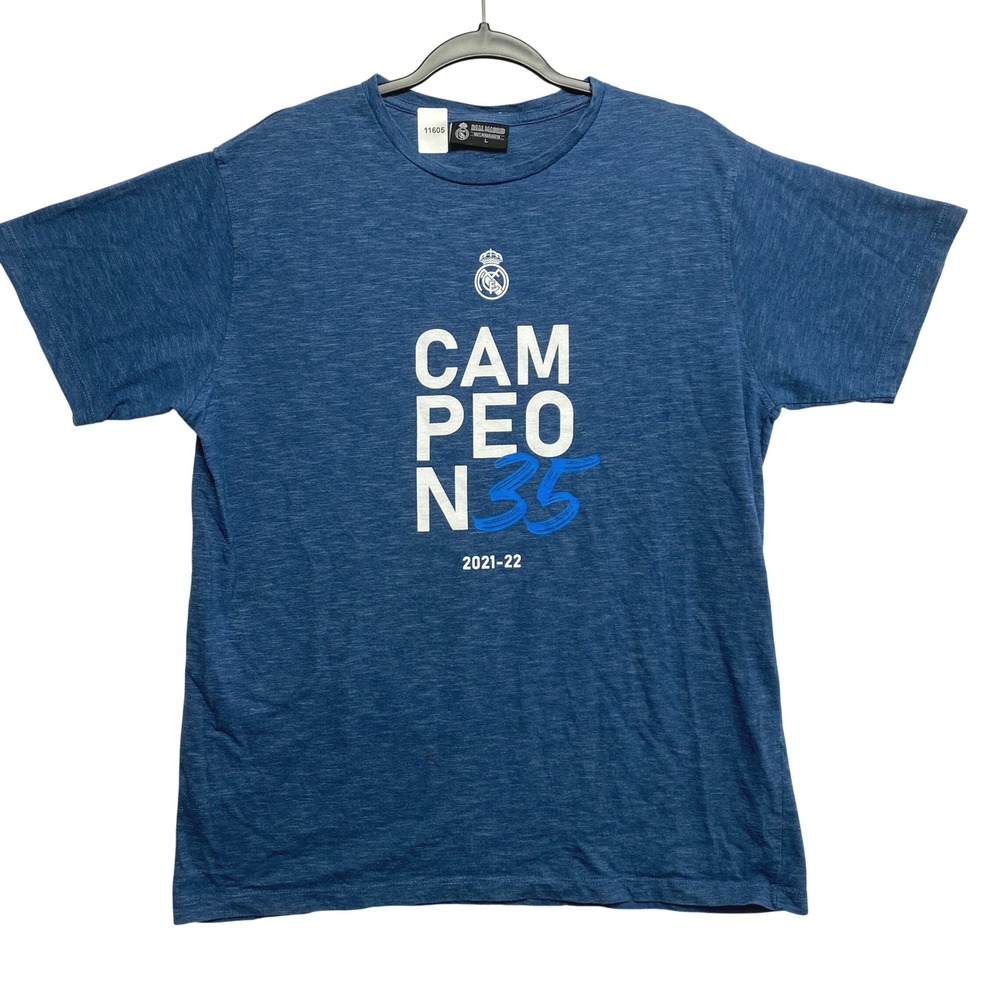 Real Madrid T-Shirt Mens Large Blue Campeon 35 2021-22 Graphic Tee